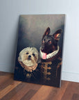 Custom 'Duke and Duchess' pet portrait canvas featuring two dogs in Renaissance-style attire.