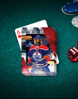 Personalized playing card featuring a dog in an Edmonton Doggos hockey jersey.