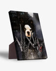 Personalized pet standing canvas featuring a dog dressed as Edward Scissorpaws, with a sturdy back stand.