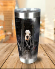 Personalized stainless steel tumbler with a custom dog portrait in an Edward Scissorpaws costume.