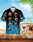 Camisa hawaiana personalizada (azul llameante: 1-7 mascotas)