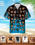 Camisa hawaiana personalizada (azul llameante: 1-7 mascotas)