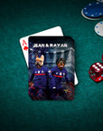 Personalized playing cards featuring two pets, a French Bulldog and a Rottweiler, in custom soccer jerseys.