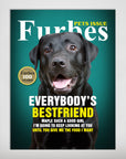 Personalized 'Furbes' pet poster featuring a happy black Labrador on a teal background, like a magazine cover.