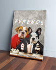 Personalized 'Furends' canvas featuring a bulldog and French bulldog enjoying desserts at a cafe.