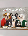 Custom Furends 3-pet canvas featuring a bulldog, French bulldog, and Shih Tzu in human clothes with desserts.
