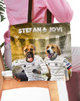 Personalized Germany Doggos tote bag with two custom pet portraits in soccer jerseys.