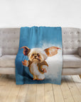 Personalized pet blanket with a Doggovinci-style portrait of a Shih Tzu dog with large ears.