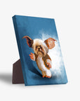 Personalized pet standing canvas featuring a Shih Tzu in a Gizmo-inspired portrait on a blue background.