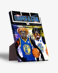 Personalized Golden State Doggos standing canvas featuring two pets as basketball players, a boxer and a rottweiler.