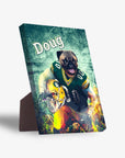 Personalized Green Bay Doggos pet standing canvas featuring a pug in a football uniform with "Doug" on top.