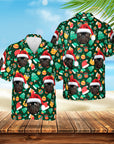 Camisa hawaiana personalizada (Navidad verde: 1-4 mascotas)