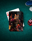 Personalized Hades Doggo playing card featuring a French Bulldog in warrior armor surrounded by fire.