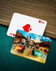Custom personalized playing cards featuring a cartoon portrait of six dogs in a sidecar, next to an Ace of Spades.