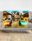Personalized 7-pet blanket with dogs in a custom motorcycle portrait design.