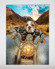 Personalized 'Harley Wooferson' pet poster featuring a bulldog in a leather jacket riding a motorcycle.