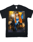 Black Gildan t-shirt with a Cavalier King Charles Spaniel in a blue RavenPaw wizard robe and scarf.