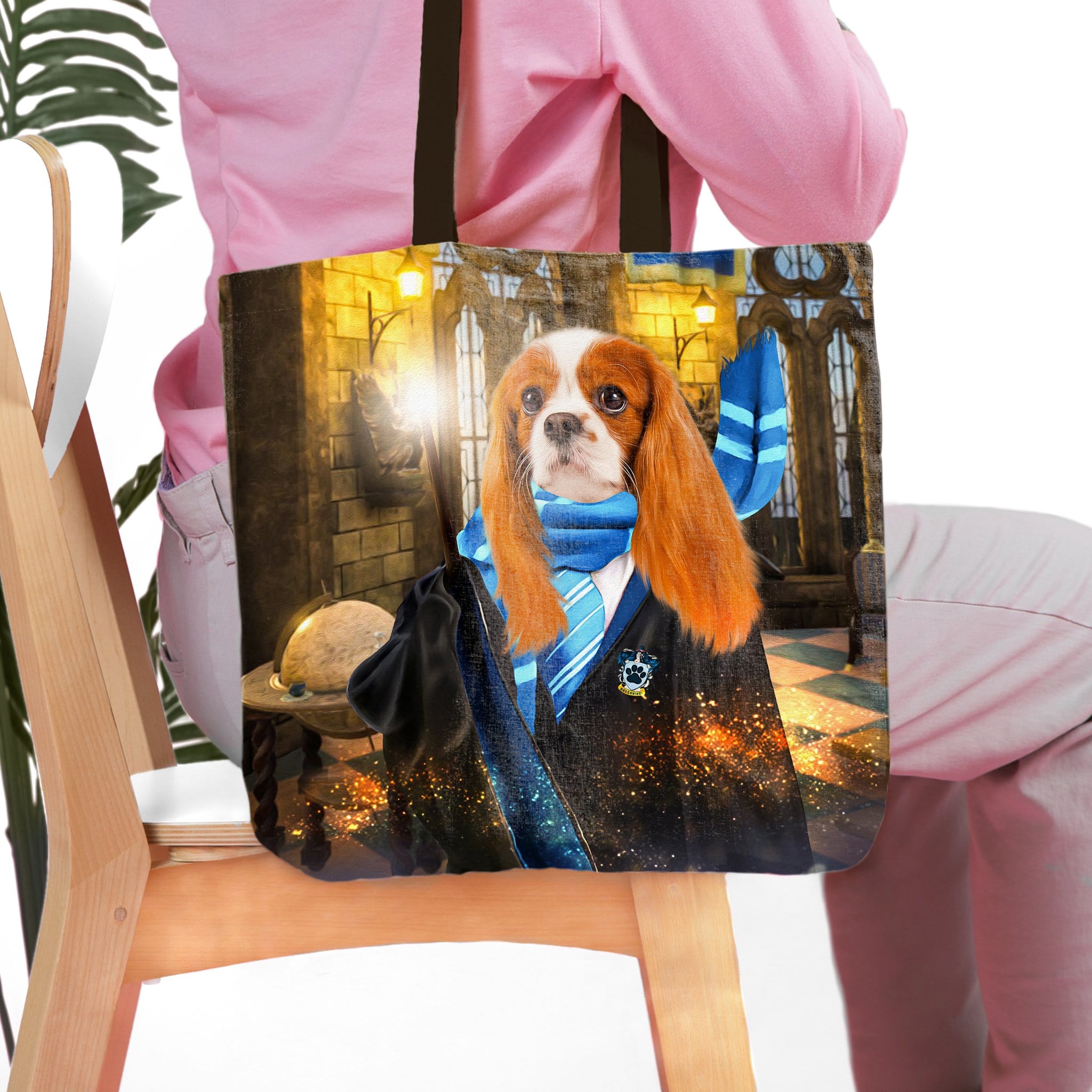 Personalized Harry Dogger (RavenPaw) tote bag with a custom Cavalier King Charles Spaniel pet portrait.