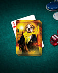 Personalized Harry Dogger (Wooflepuff) playing cards featuring a custom bulldog pet portrait.
