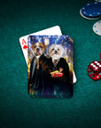 Personalized 'Harry Doggers' playing card featuring two pets as wizards on a green poker table.