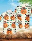 Camisa hawaiana personalizada (Calabaza de Halloween: 1-4 mascotas)