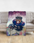Personalized pet blanket with a Rottweiler in a football uniform and the name "Apollo.