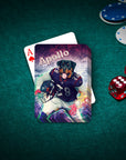 Personalized playing card featuring a Rottweiler pet portrait in a football uniform, "Apollo" text.