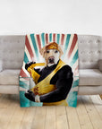 Personalized pet blanket featuring a Labrador dog in a Hulk Dogan wrestler portrait.