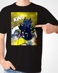 Black Gildan t-shirt featuring a personalized graphic of a black dog in a football uniform.