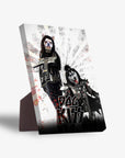 Personalized 'Kiss Doggos' standing canvas featuring two pets dressed as rock stars with guitars.