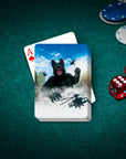Personalized "Kong-Dogg" playing cards featuring a custom pet portrait of a black dog in a movie scene.
