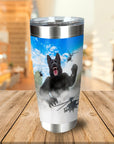 Personalized stainless steel tumbler with a custom Kong-Dogg portrait of a black German Shepherd.