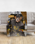 Personalized pet blanket featuring a bulldog in a Las Vegas Golden Knights hockey uniform.