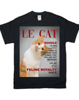 Black Gildan t-shirt with a "Le Cat" magazine cover design featuring an orange and white cat.