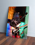Personalized pet canvas featuring a dog dressed as a rock star with a bass guitar.
