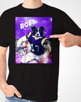 Black Gildan t-shirt with a personalized design of a Border Collie in a purple football uniform.