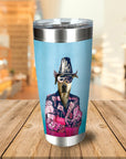 Personalized stainless steel tumbler with a custom dog portrait in a pink Macho Man Randy Savage style.
