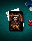 Personalized 'Mettalicat' playing card featuring a custom pet portrait of a Sphynx cat in a dark, gothic style.