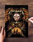 Personalized 'Mettalicat' pet puzzle featuring a Sphynx cat in a dark, winged, hooded robe.