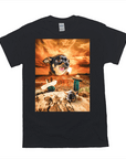 Black Gildan t-shirt with a personalized "Mexican Desert" design featuring a chihuahua, cacti, and a sunset.