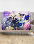 Custom personalized blanket with two dogs in Minnesota Vikings football jerseys.