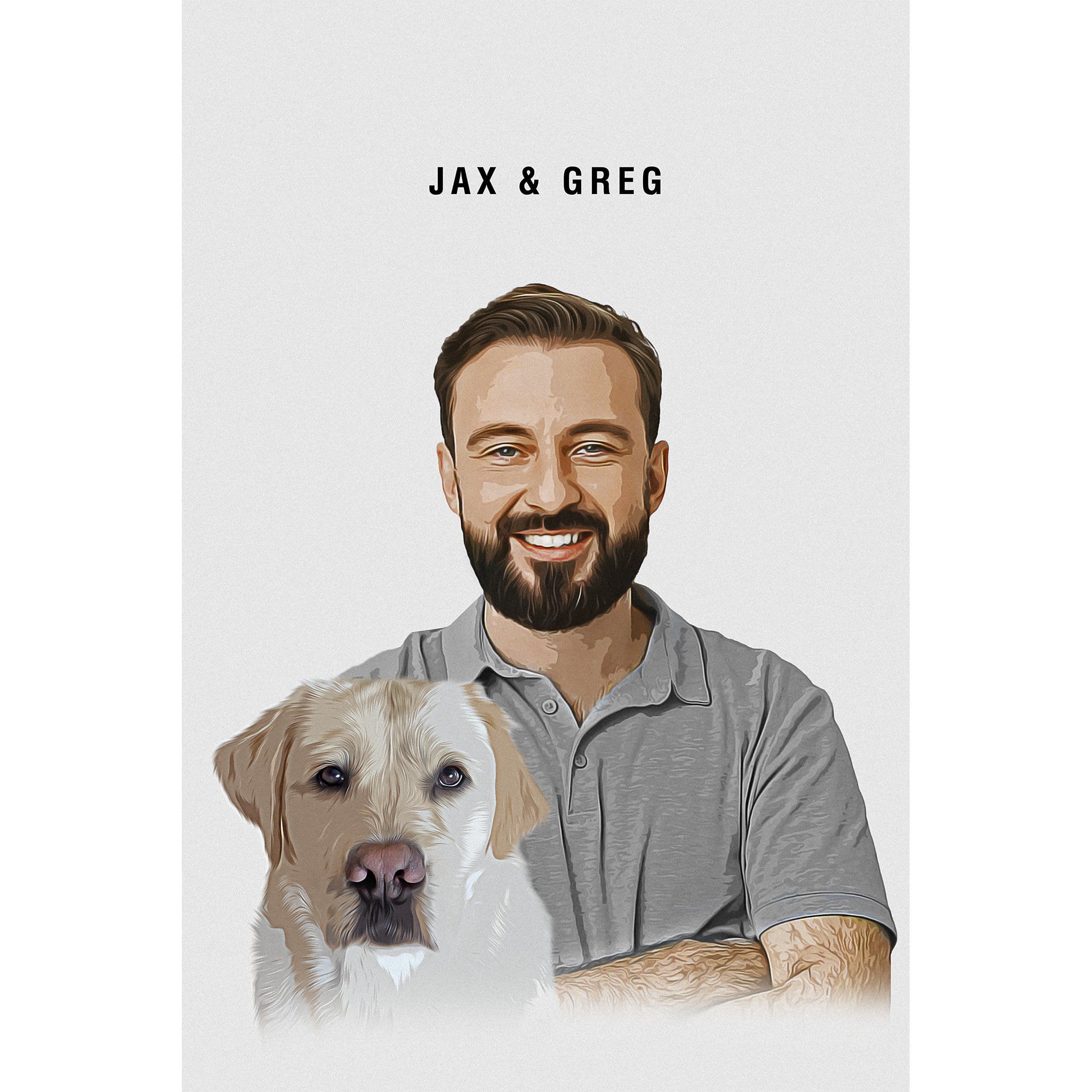Custom digital portrait of a man and his yellow Labrador dog in a modern cartoon style.