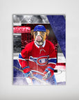 Personalized "Montreal K9dians" pet poster featuring a dog in a red hockey jersey and blue helmet.