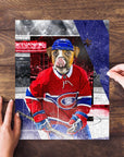 Personalized Montreal K9dians pet puzzle featuring a dog in a hockey uniform.