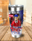 Personalized stainless steel tumbler with a dog in a Montreal Canadiens hockey uniform.