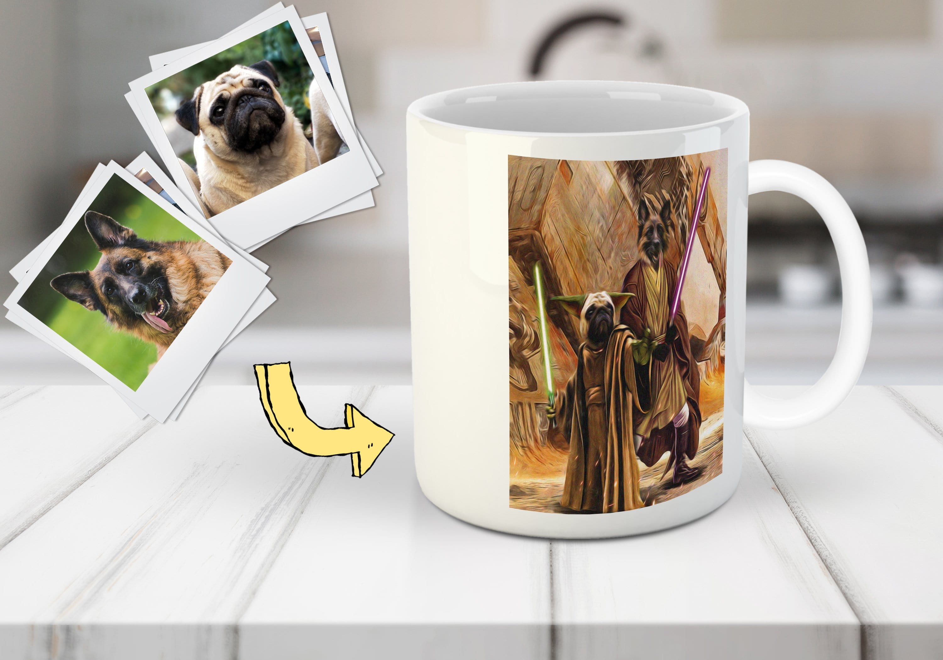 Taza personalizada para 2 mascotas &#39;Yodogg &amp;amp; Jedi-Doggo&#39;