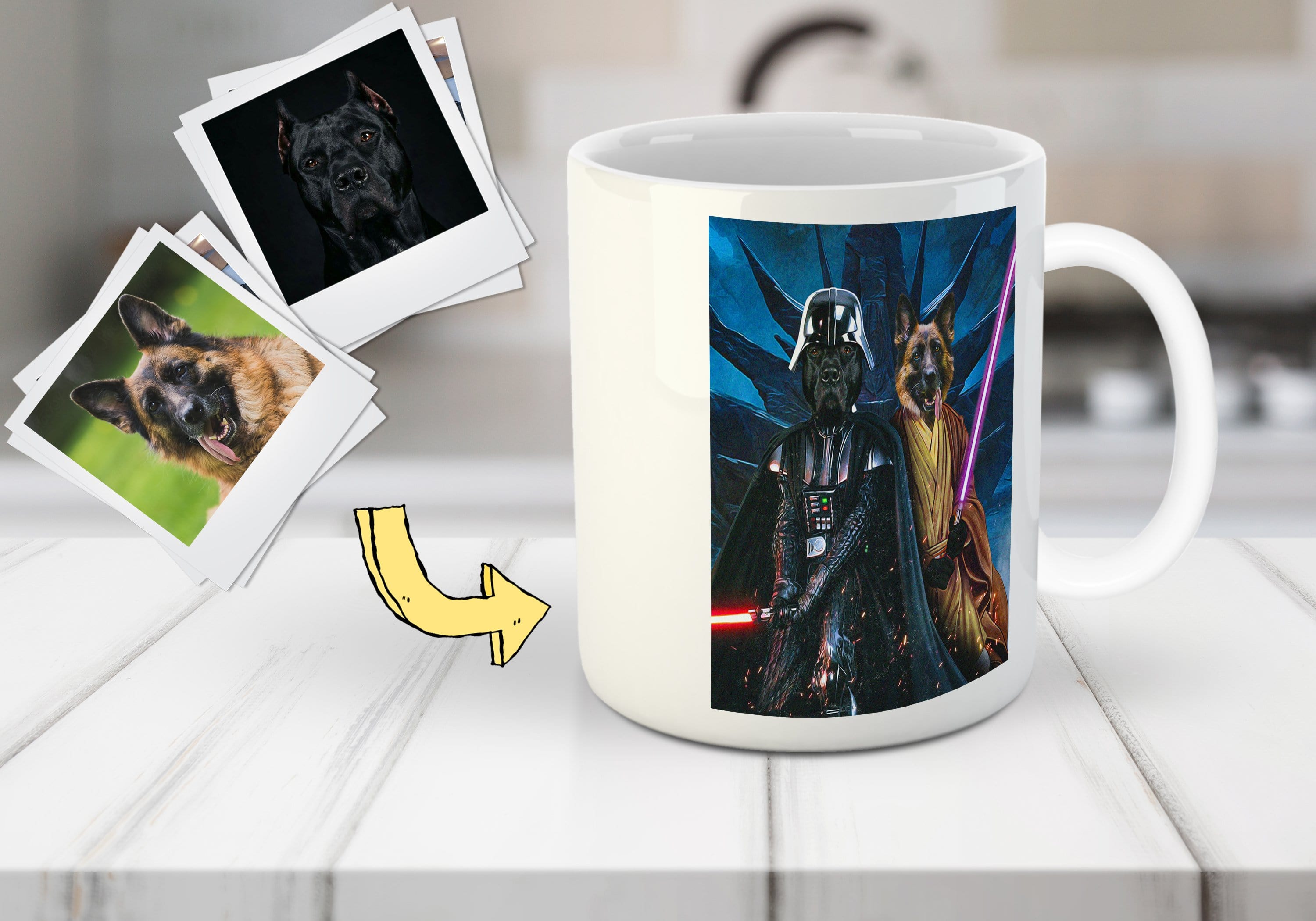 Taza personalizada para 2 mascotas &#39;Darth Woofer &amp;amp; Jedi-Doggo&#39;