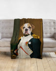 Personalized pet blanket with a bulldog in a renaissance royal general portrait.