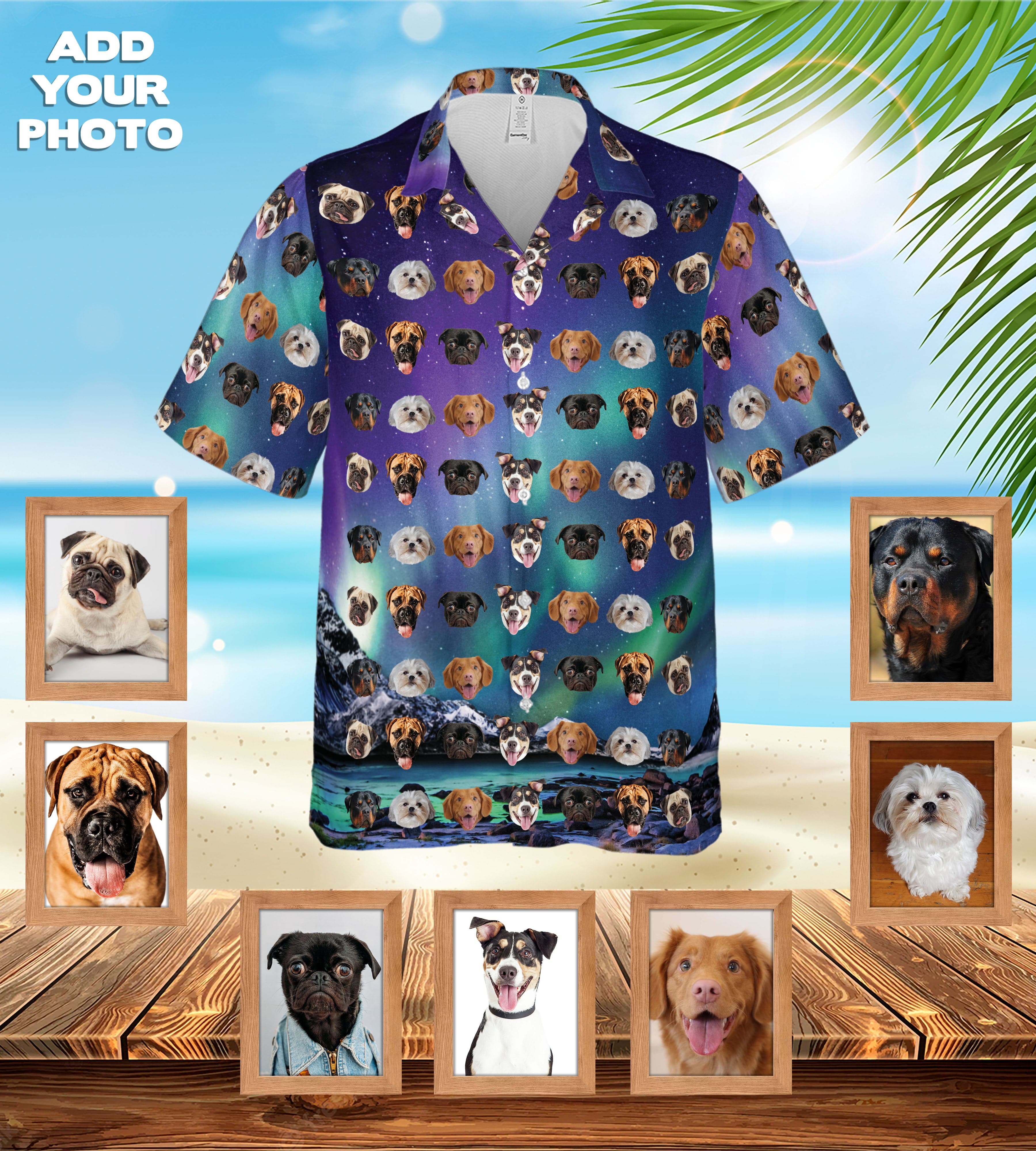 Camisa hawaiana personalizada (Auroras boreales: 1-7 mascotas)