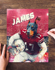 Personalized Ohio State Doggos puzzle featuring a Doberman in a football uniform.